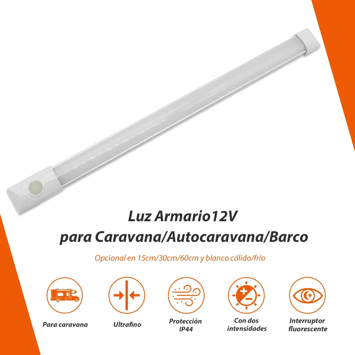 Dream Lighting Luz LED 12v para Autocaravana Barra LED 12v Luz Calida con Interruptor Ultrafino Luce Tira Caravana Camper RV Regulable Blanco Cálido 3000K 30CM IP44