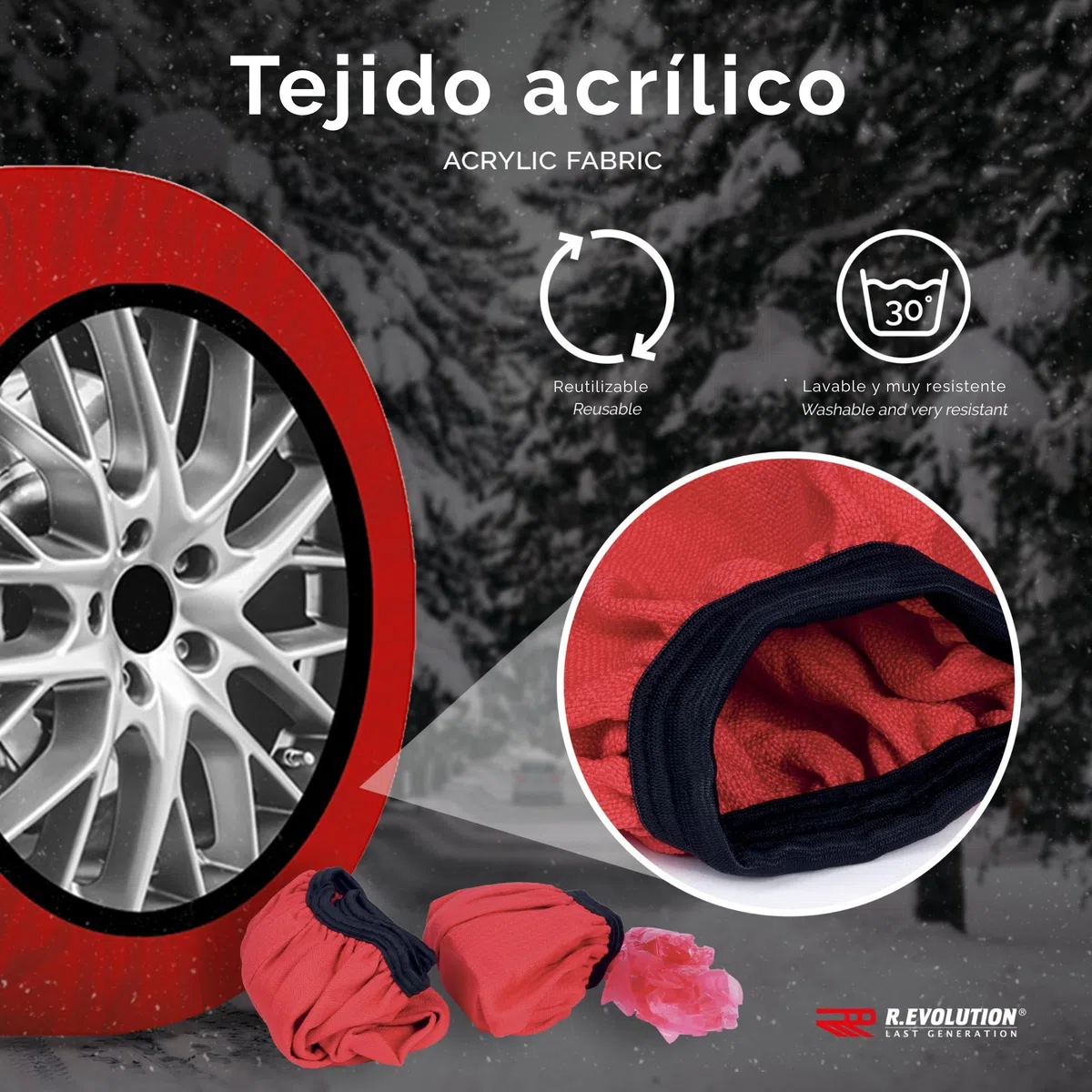 Calcetines de nieve homologados para Italia, R.Evolution Snow Socks, 2 calcetines de nieve, tallas S a XXL