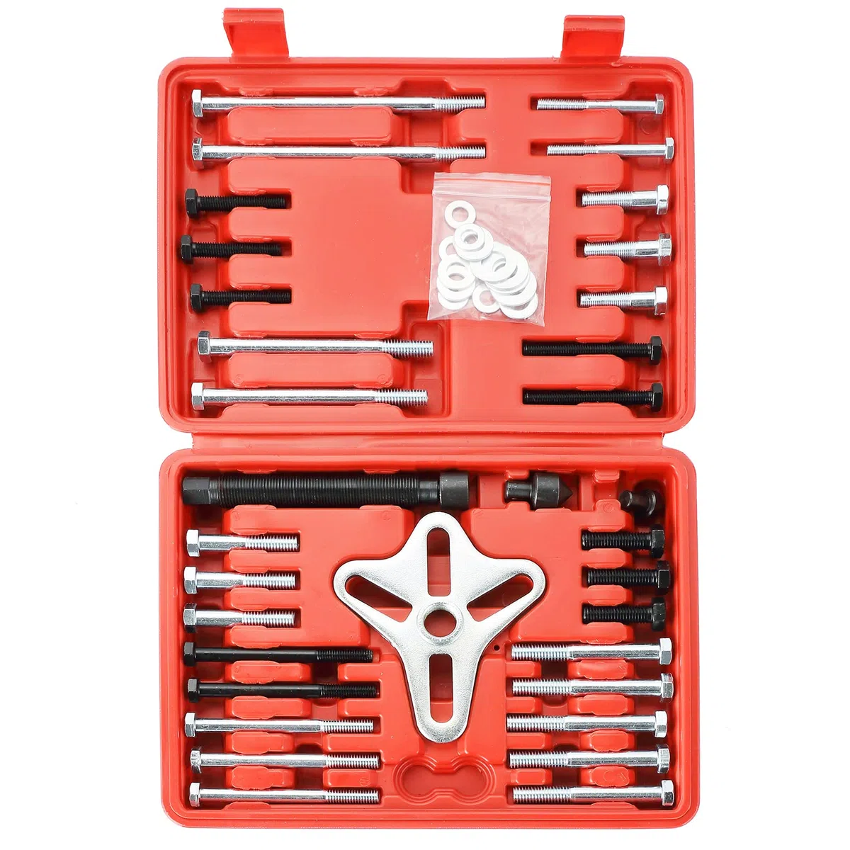 ATPEAM Juego de 46 Piezas Extractor Universal de Volante y Poleas, Extractor de Plato Magnético para Moto, Coches y Motores con Adaptadores de 2 y 3 Brazos