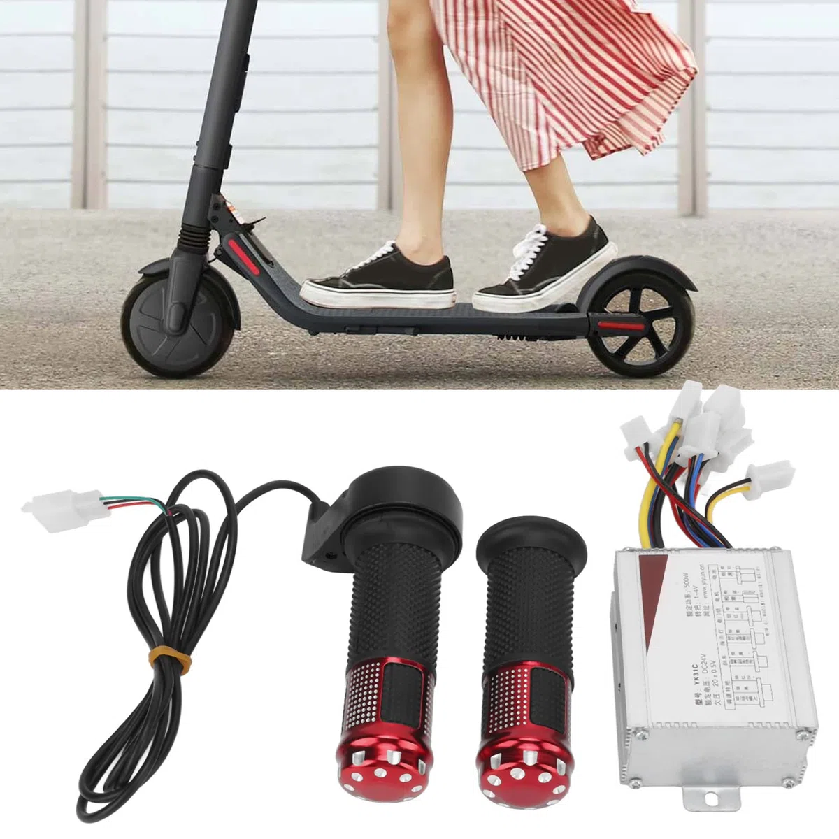 BuyWeek Kit de Controlador de Bicicleta Eléctrica, 24V 500W Controlador Cepillado de Aluminio Controlador de Velocidad con Manija de Acelerador para Scooter Eléctrico