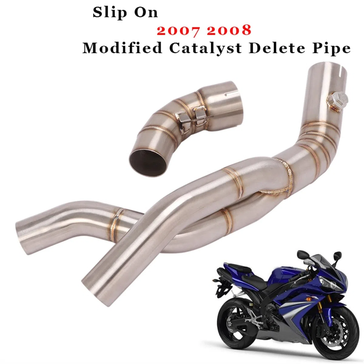 Catalizador De Tubería De Enlace Medio Modificado para Escape De Motocicleta, Eliminador De Tubería, Deslizamiento Mejorado para Y&amaha YZF R1 2007 2008 Accesorios