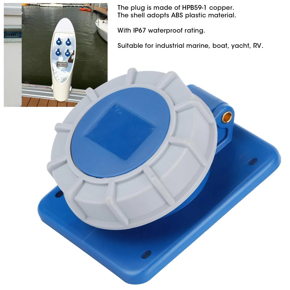 Toma de Corriente Marina Leapiture 16A para Barco RV, Toma de Corriente Marina con Junta IP67, Resistente al Agua 220 ‑, para yate, Autocaravana, Caravana