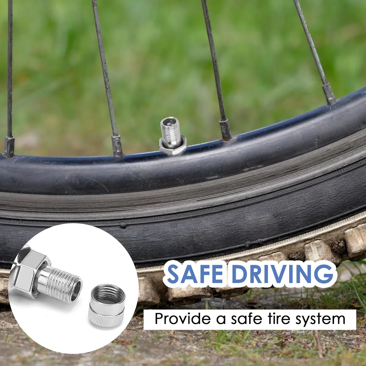 4pcs Válvula de Neumático de Coche con Tapón, Válvula de Metal para Llantas Sin Cámara Orificio de Válvula Universal 11,3mm con Tapón y Junta de Goma para Rueda Motocicleta Bicicleta Camión Plata