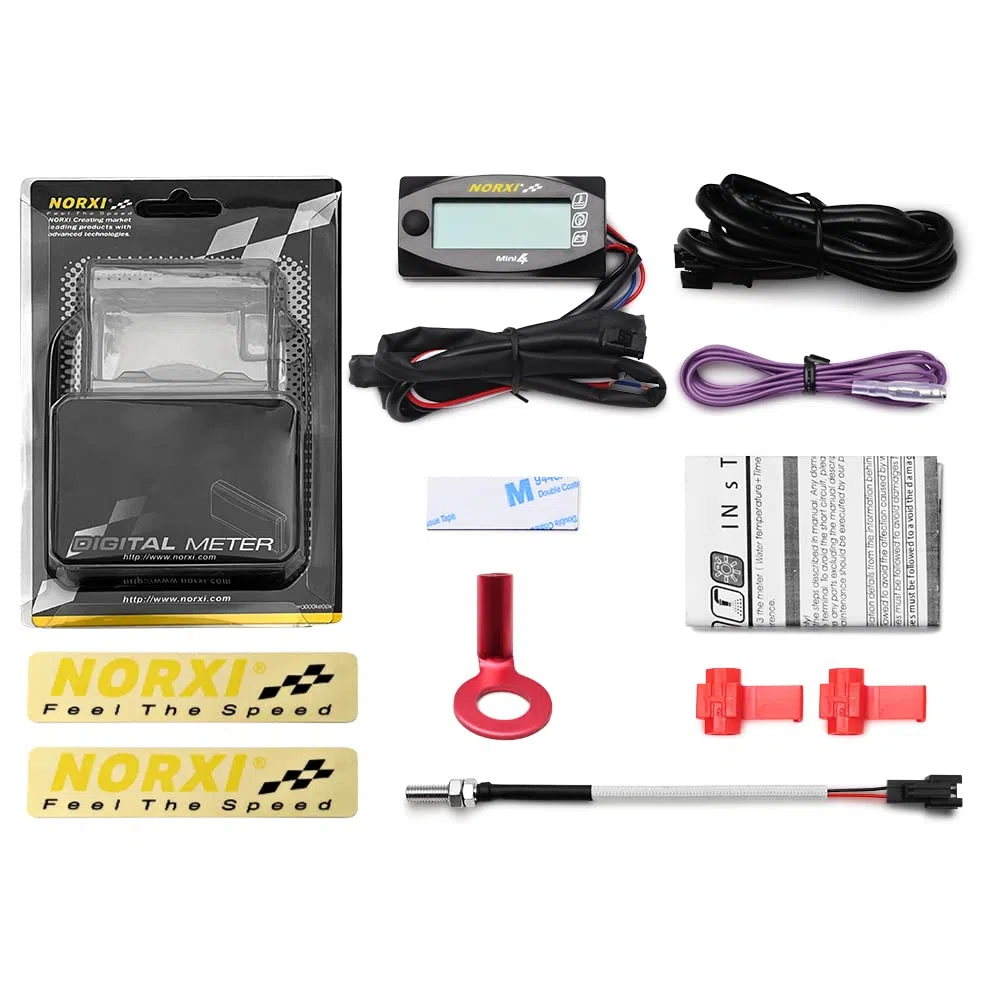 Medidor multifunción 4 en 1 para motocicleta Mini 4 metros (tacómetro RPM+temperatura de la culata del cilindro+voltímetro+reloj) 4 en 1 multímetro digital de calibre multifuncional (10mm)