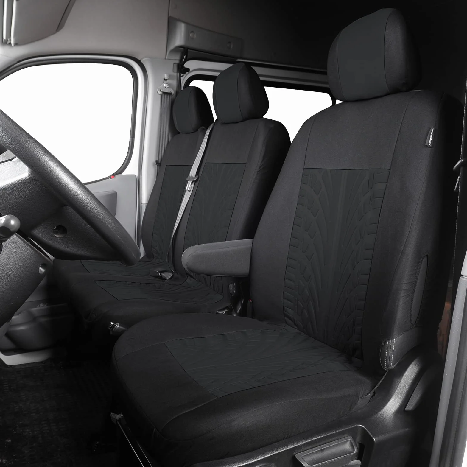 TOYOUN Juego de Fundas de Asientos para Furgonetas y Camiones de 1 + 2 plazas, Fundas Asientos Coche Universales,Poliéster Protector Cubre Asiento Coche Delantero Accesorios de Automóvil,Negro