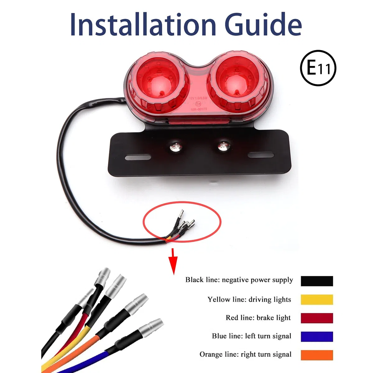 JMTBNO Luz Trasera Moto LED Homologados Intermitentes Integración Luz de Freno Señal de Giro Luz de Conducción con Soporte de Matrícula Universal 12V por Cruiser Bobber Chopper Cafe Racer