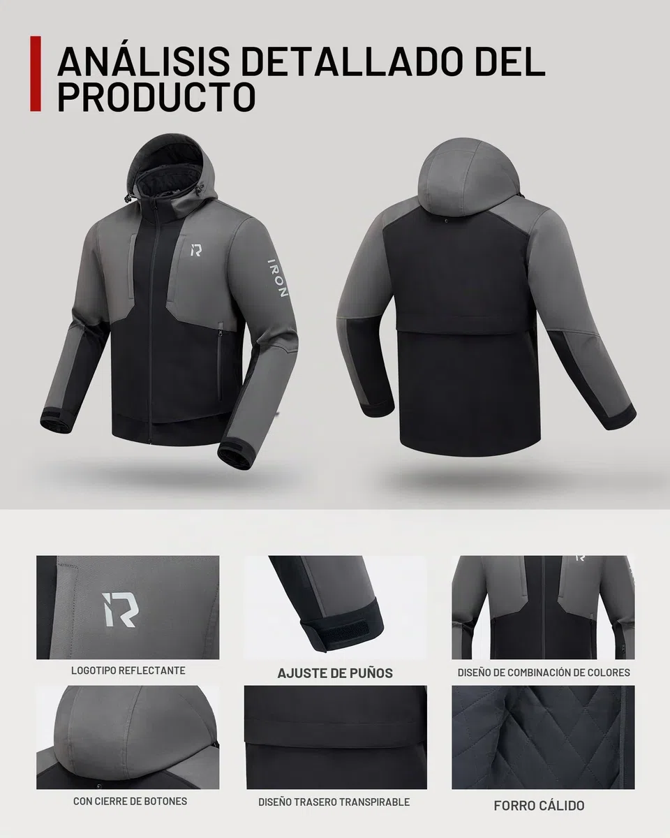 RIDEIRON Chaqueta moto hombre,Chaqueta moto invierno con hombreras y coderas homologadas,equipo de protección,forro extraíble para proteger del frío y el viento en todas las estaciones,Negro