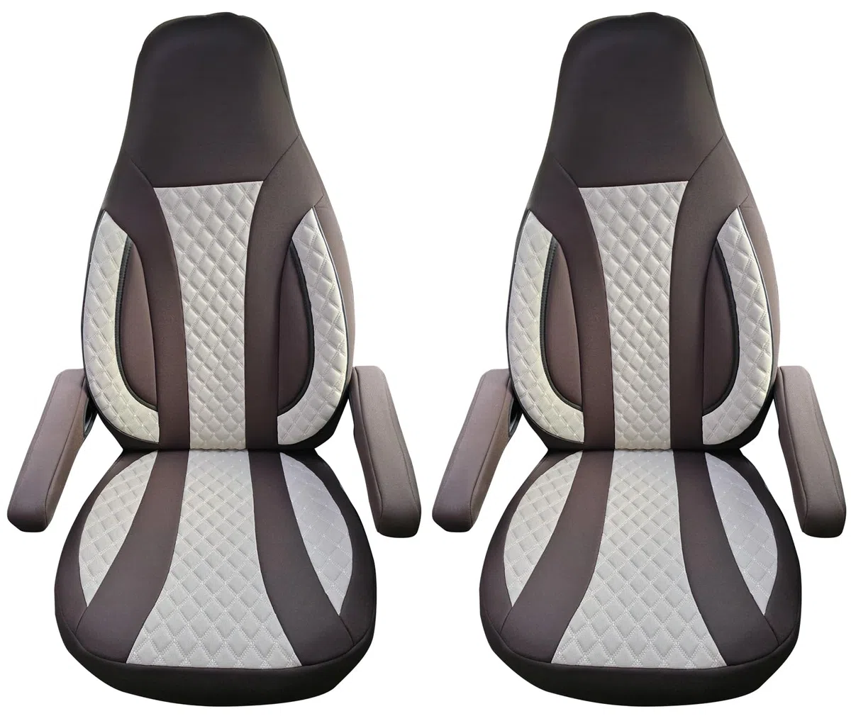 BREMER SITZBEZÜGE Fundas de asiento para piloto compatibles con autocaravana caravana Hymer Ducato accesorio para autocaravana juego de 2 fundas de asiento con reposabrazos en marrón beige WPL411