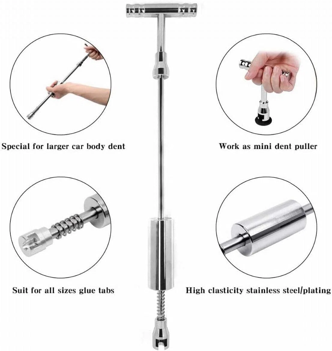Manelord Extractor y Removedor de Abolladuras para Coche - Kit de Reparación de Carrocería con Martillo Deslizante y Barra en T, Herramienta para Eliminación de Abolladuras por Granizo y Golpes
