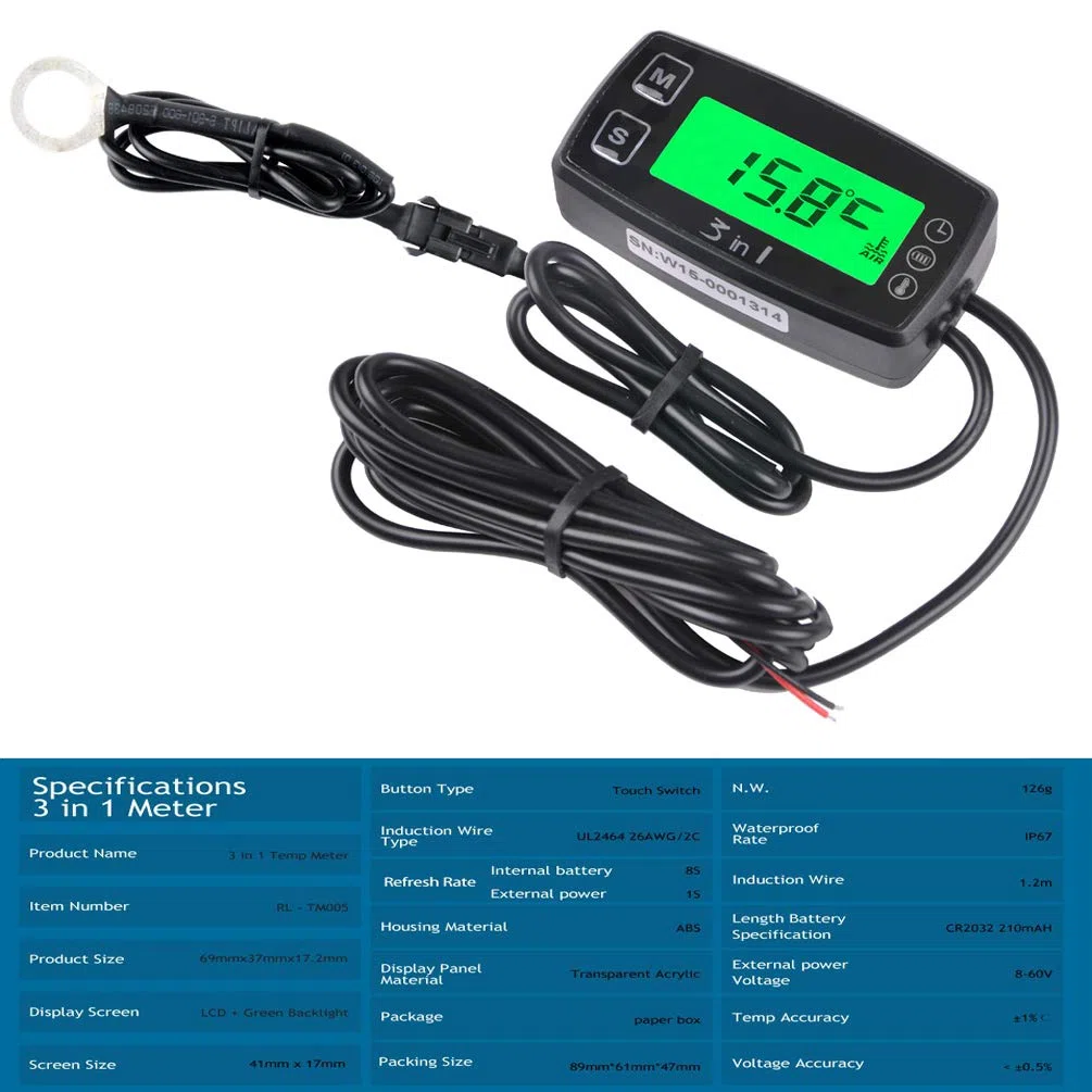 Termómetro termómetro de 3 en 1 Temperatura de Reloj del voltímetro Medidor de Voltaje Sensor para Motos de Motos de Nieve motoras ATV Aceite de Barco