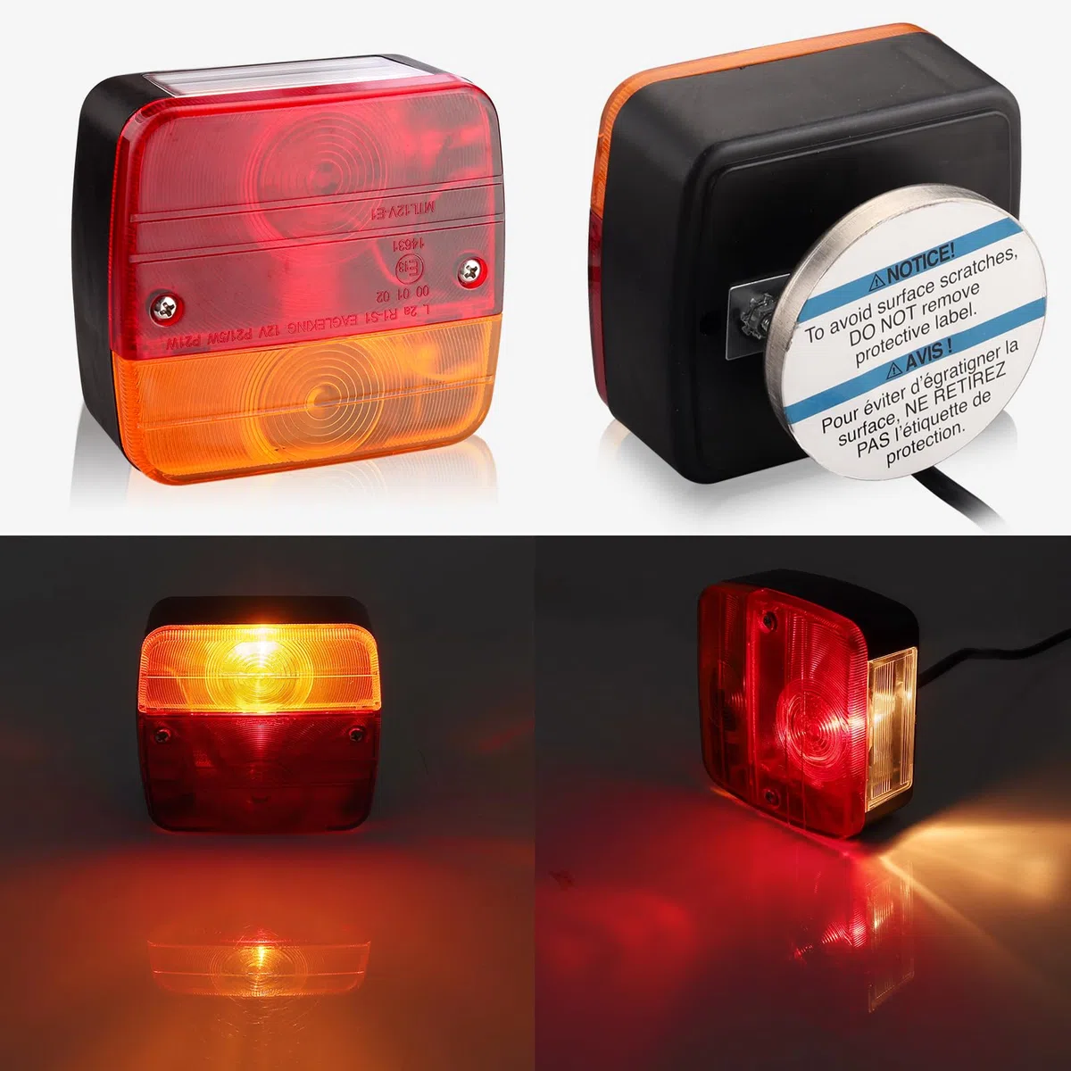 AUTOUTLET 2X Luces Traseras para Remolques, Iluminación del Remolque, con 7.5m Cable, 7 Pin Conector, Con Base Magnética, Luz Trasera 12V Bombillas para Camión, Remolque (7 pins imanes)