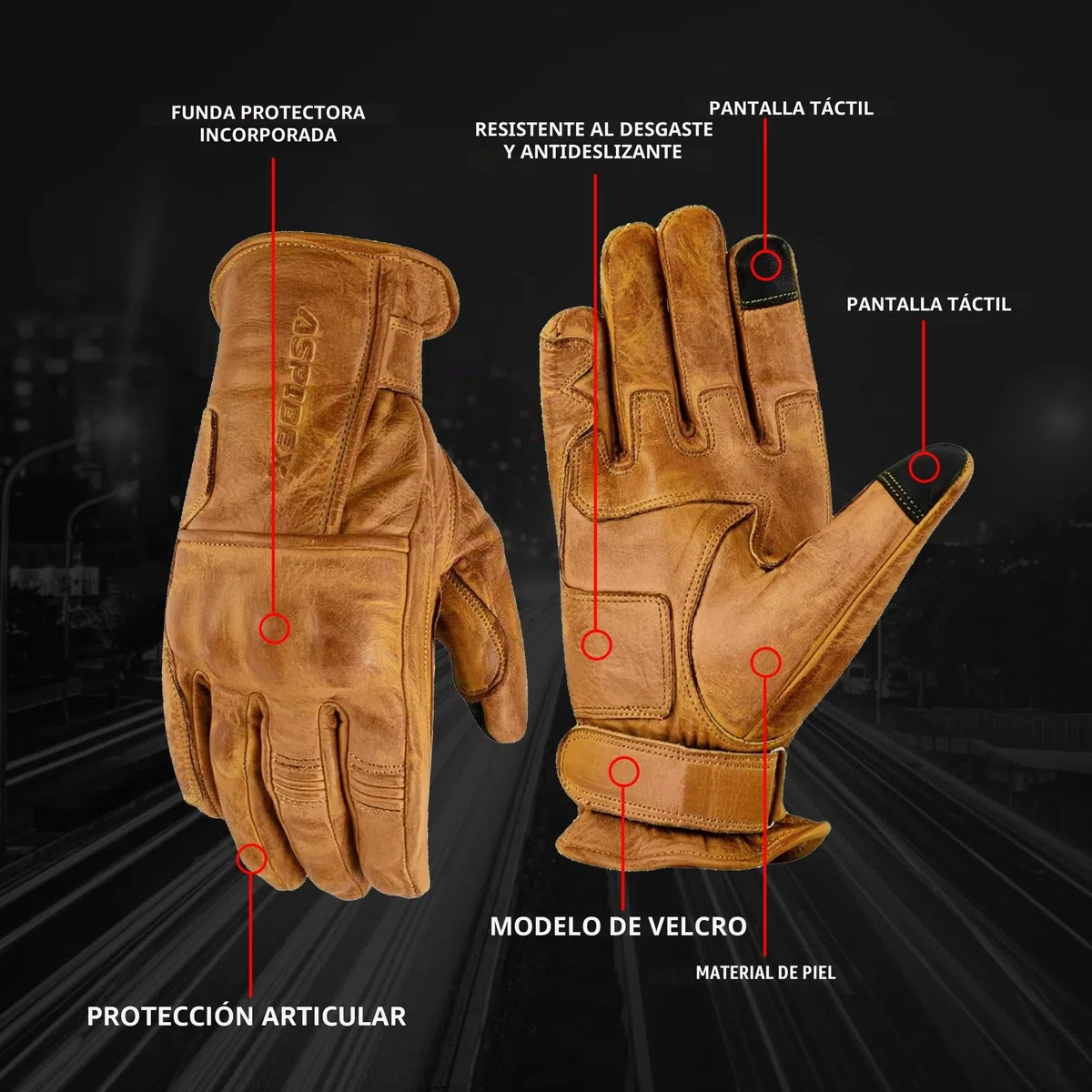 Guantes para moto de piel con protecciones CAFE RACER Chopper Custom Wax Amarillo Touch