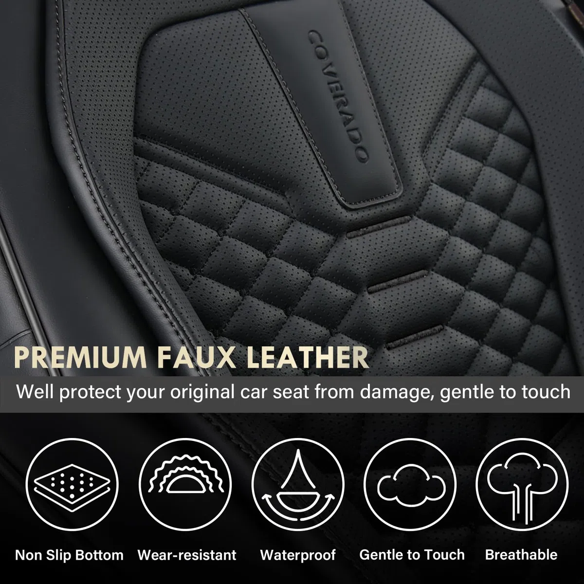 Coverado Juego Completo de Fundas de Asiento de automóvil, Fundas universales de Piel de napa automóviles, Cojines de Asiento Impermeables, Protectores de Asiento Delantero y