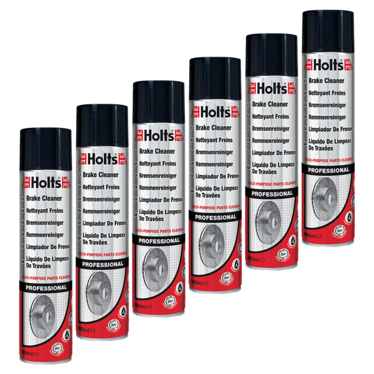 Holts 6 botes de limpiador de frenos en espray, limpiador de piezas de coche, 600 ml, 0131