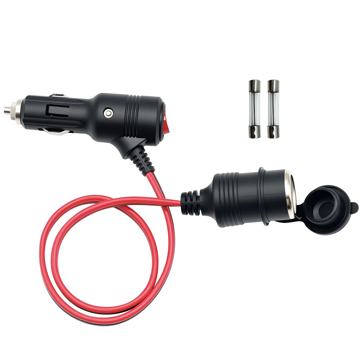 12V 24V Alargador Mechero Coche con interruptor, Cable Alargador para Encendedor de Cigarrillos 16AWG con Fusible de 15A para Automóviles Motocicletas Coche y Camión (0.5M)