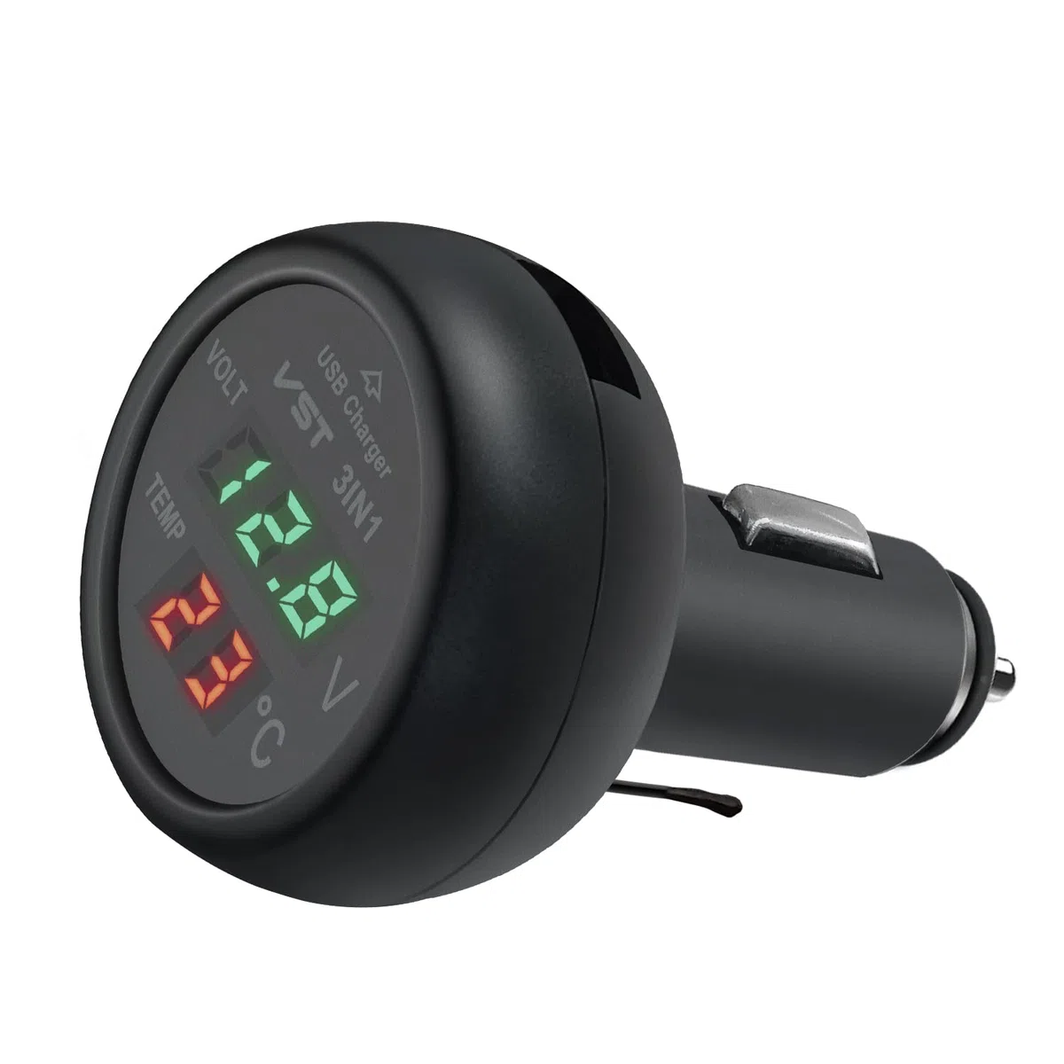 Cargador USB 3 en 1 para coche, voltímetro de coche, termómetro con pantalla digital LCD, medidor de temperatura, medidor de voltaje, SUV, autobuses