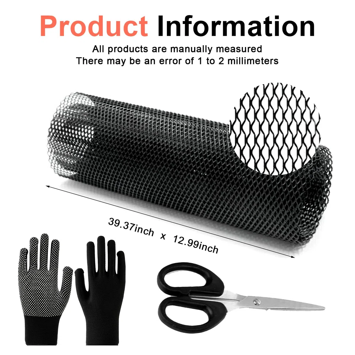 Rejilla Metálica de Aluminio para Carreras - Panal Universal para Coche, con Tijeras y Guantes, 100 x 33 cm (Negro)