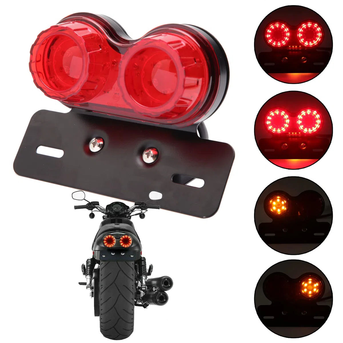 JMTBNO Luz Trasera Moto LED Homologados Intermitentes Integración Luz de Freno Señal de Giro Luz de Conducción con Soporte de Matrícula Universal 12V por Cruiser Bobber Chopper Cafe Racer