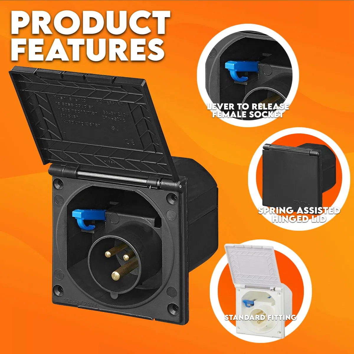 Xtremeauto Caja de enchufe empotrada de 240 V, 16 A, cable de entrada de 16 A, adaptable a caravanas y autocaravanas externas