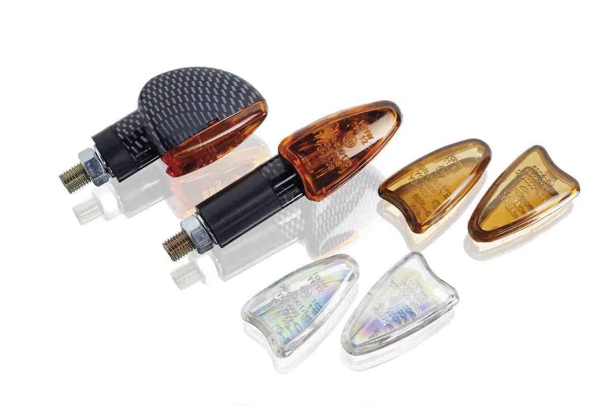 Puig 2549C Intermitentes led homologados con carcasa negra y tulipa ahumada diseño compacto y aerodinámico para moto, Carbono