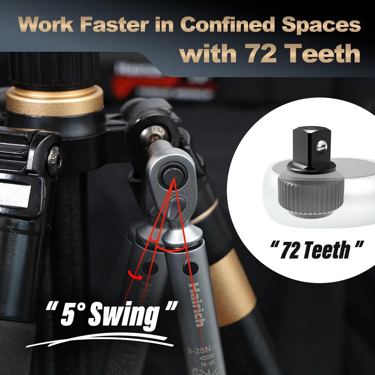 Hairich Llave dinamométrica para bicicleta de 1/4 pulgadas, 3 – 25 Nm, juego de llaves de torque pequeña, ± 3% de precisión de error, llave de par de torsión con 72 dientes, cabezal de carraca
