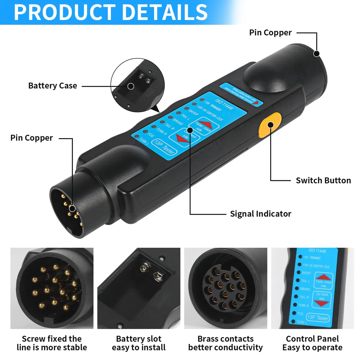 AOHEWEI 13 Pines Luces De Remolque Probador De Enchufe Y Zócalo 12v Herramienta Diagnóstico para Eléctricos Circuitos Cableado Conector Remolcar Coche Caravana