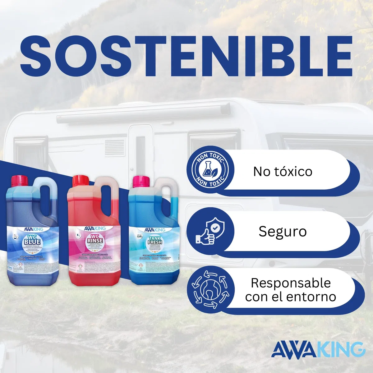 PLANTAWA Liquido WC Quimico Caravana WC Blue 2L + Rinse 2L + Fresh 2L,Liquido Autocaravanas Aguas Negras + Taza WC Cisterna + Aguas Grises,Depósito Residuos Autocaravanas, Líquido Potty