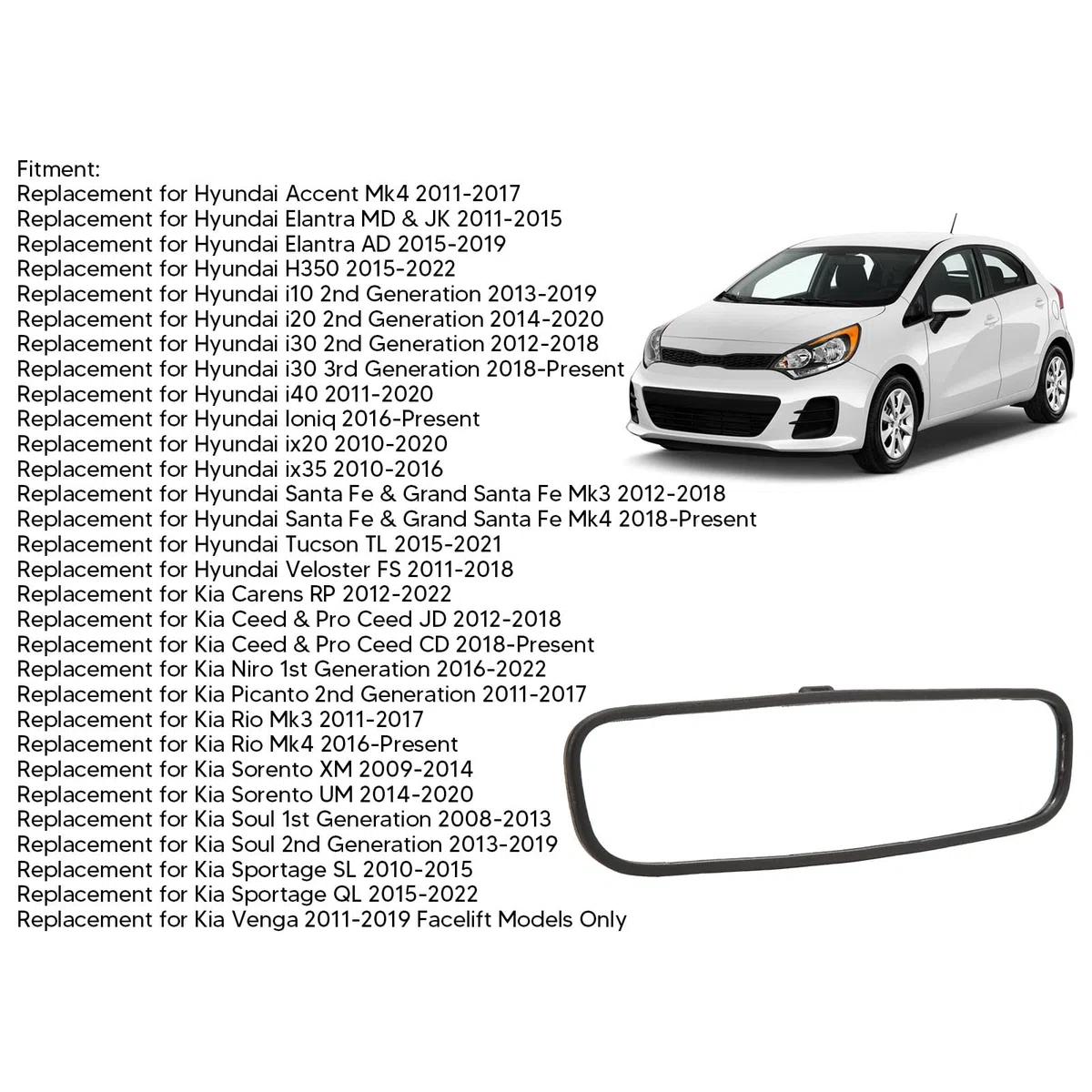 85101 3X100 Reemplazo de Espejo Retrovisor Interior, Espejo Retrovisor Interior Universal para Automóvil para Elantra I10 I20 I30 I40, Vista Clara, Fácil de Instalar