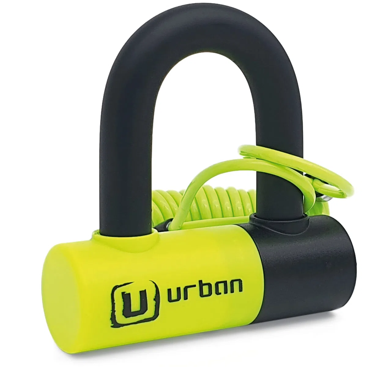 URBAN UR59 Candado Moto Disco Mini U ø14mm, Alta Seguridad, Antirrobo Moto Doble Función Bloqueo Pinza Freno o Cadena Seguridad, Doble Cierre Acero Endurecido, Cable Recordatorio, Cepo Moto Universal