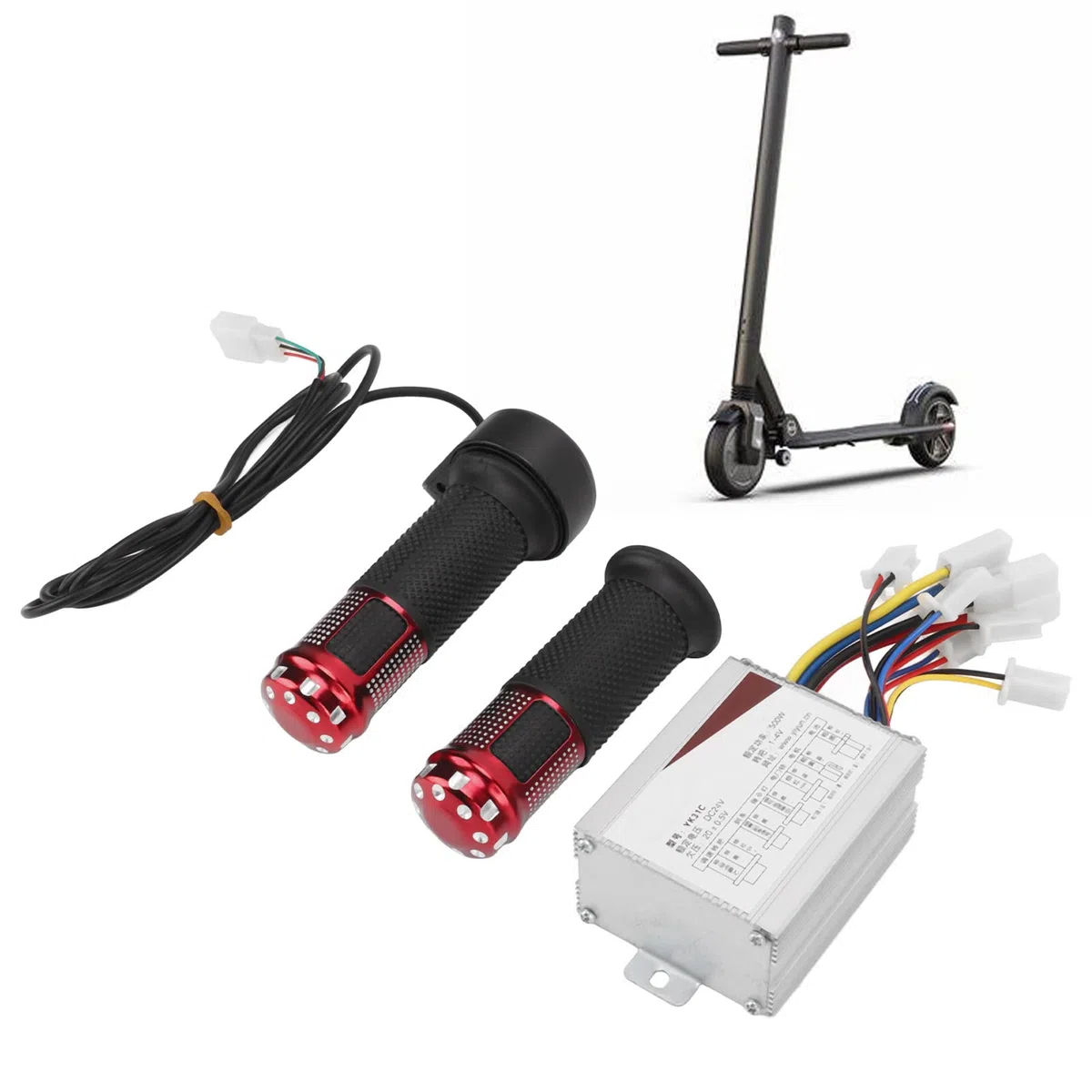 BuyWeek Kit de Controlador de Bicicleta Eléctrica, 24V 500W Controlador Cepillado de Aluminio Controlador de Velocidad con Manija de Acelerador para Scooter Eléctrico