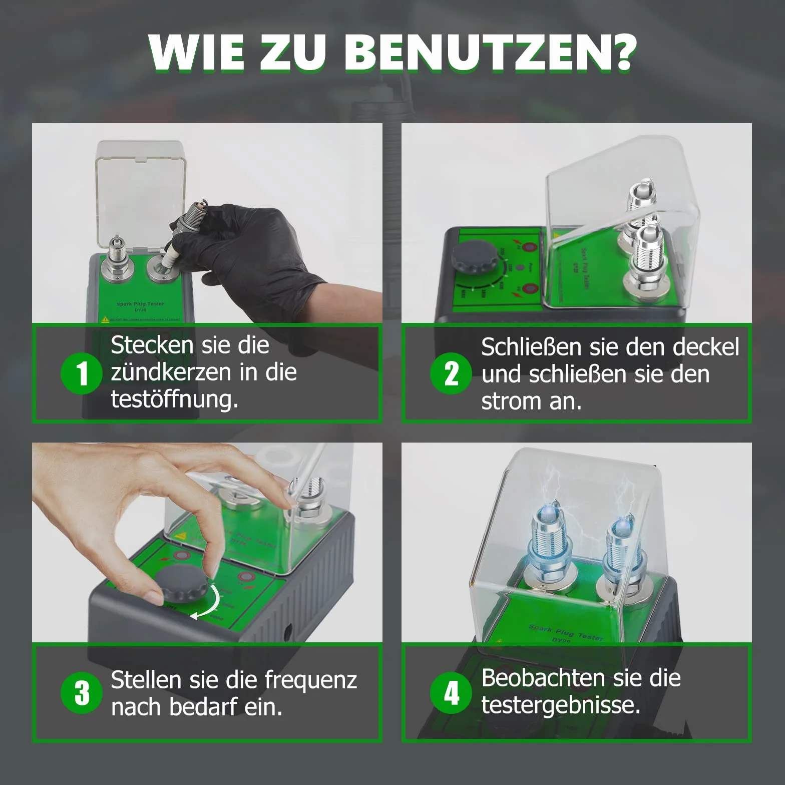 MRCARTOOL Comprobador de Bujías con Doble Orificio, Frecuencia de Trabajo Ajustable 0-6000rpm, Analizador de Bujías con Funda Transparente, para Vehículos de 12V (Verde)