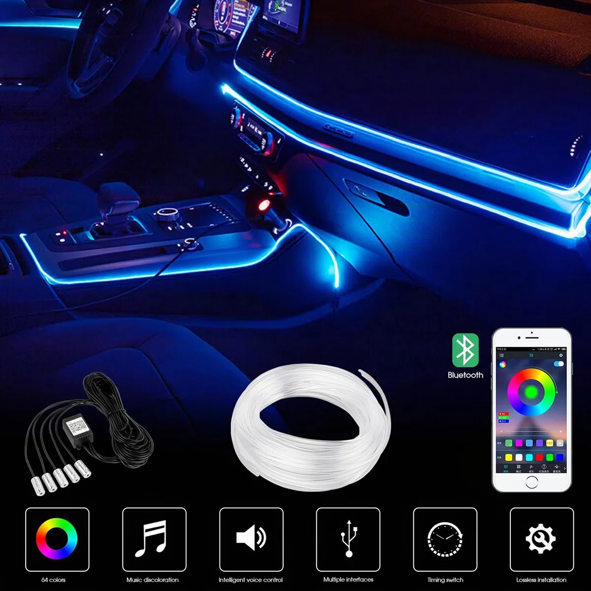 Tira de Luces LED para Interior de Coche, 6 Meter, con aplicación