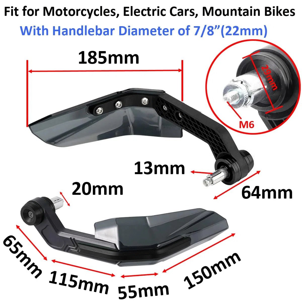 Guardamanos para Moto 7/8" Protector de Manos para Motocicleta con Escudo A Prueba de Viento Protector de Manillar Deflector Viento Protector Freno Manillar Moto Negro