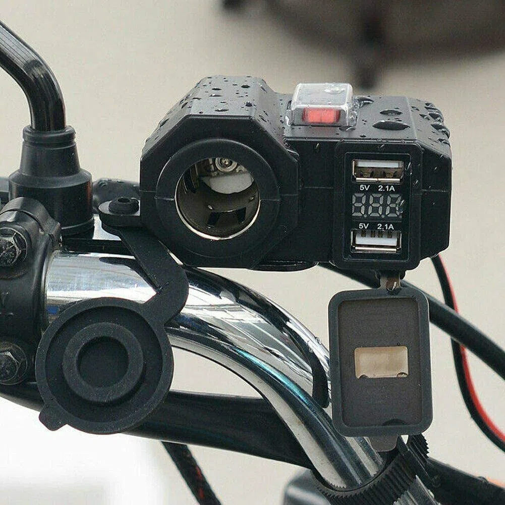 D74CS - Cargador Doble USB para Moto con Soporte táctil 12V / 24V Adaptador de Encendedor LED para Motocicleta Impermeable