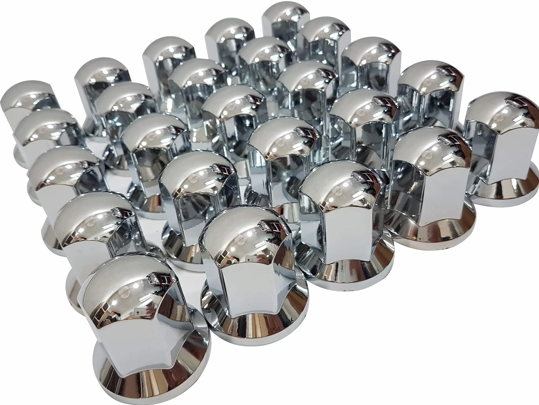 25 x 32 mm cubiertas de tuercas de rueda de plástico cromado para camiones, remolques, camiones de carga