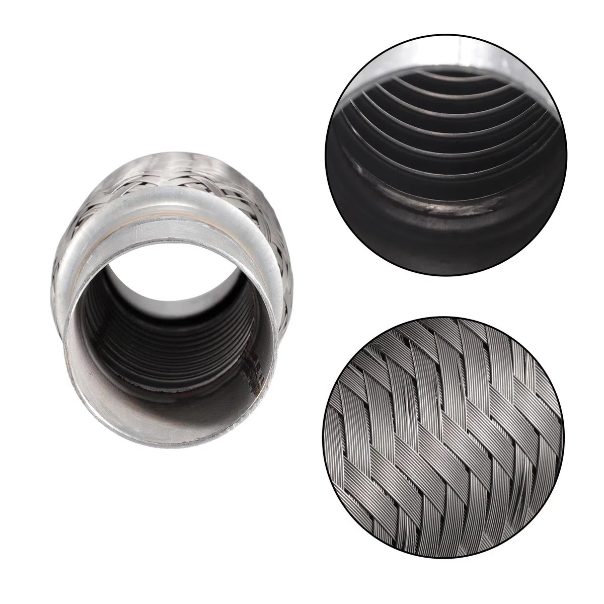 QUARKZMAN Tubo Flexible De Escape 1 Pieza Acero Inoxidable Para Automóvil | Plateado, 60X64X290Mm, Reduce Ruido Y Vibración, Fuelle Y Trenza Interna, Instalación Soldada, Universal