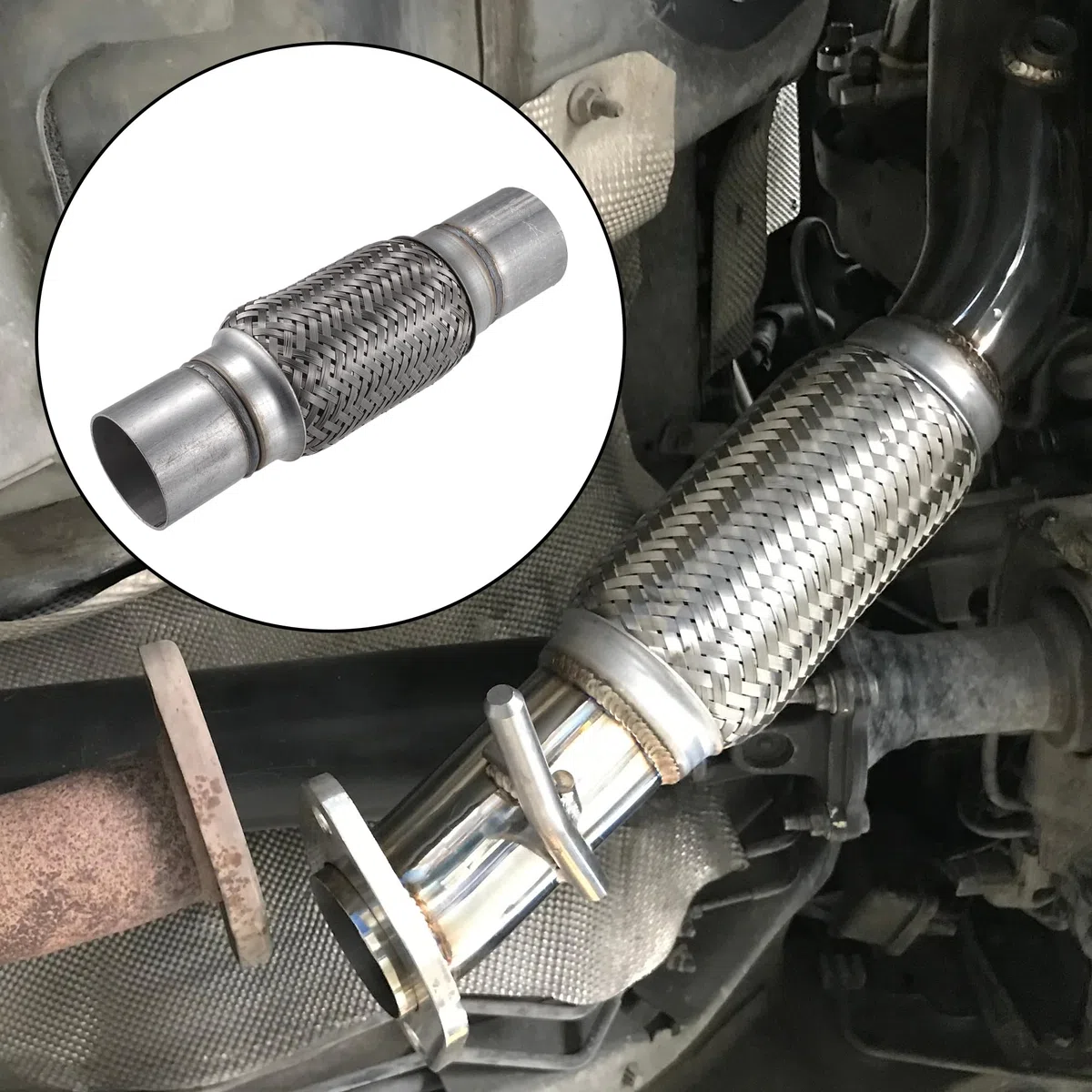QUARKZMAN Tubo Flexible De Escape 1 Pieza Acero Inoxidable Para Automóvil | Plateado, 60X64X290Mm, Reduce Ruido Y Vibración, Fuelle Y Trenza Interna, Instalación Soldada, Universal