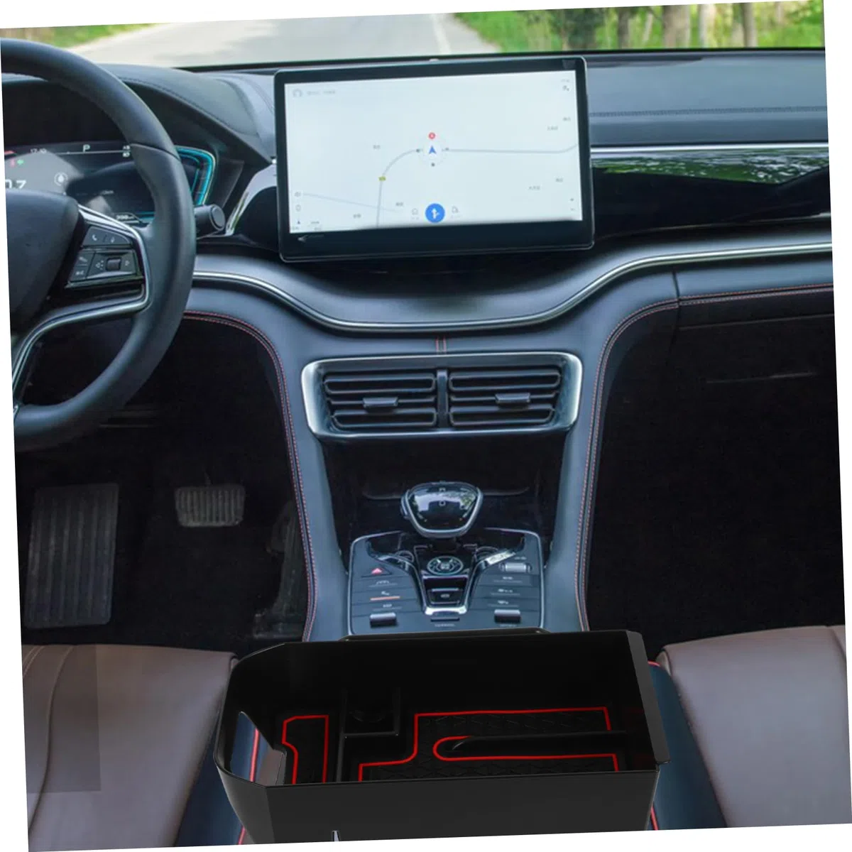CHILDWEET Bandeja Organizadora Para Tablero Del Automóvil Roja, Cajón De Almacenamiento Para Consola Central, Material Pp Resistente, Multifuncional Para Viaje y Uso Diario En Coche