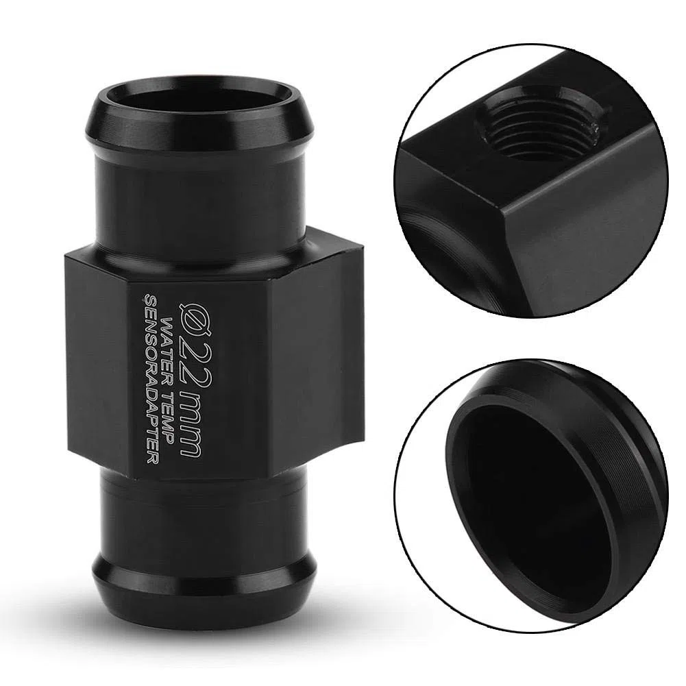 Adaptador del sensor de temperatura negro, Temp tbest aleación de aluminio de la motocicleta de la temperatura del agua adaptador reemplazo para manómetro sensor común de la pipa de la manguera(22mm)