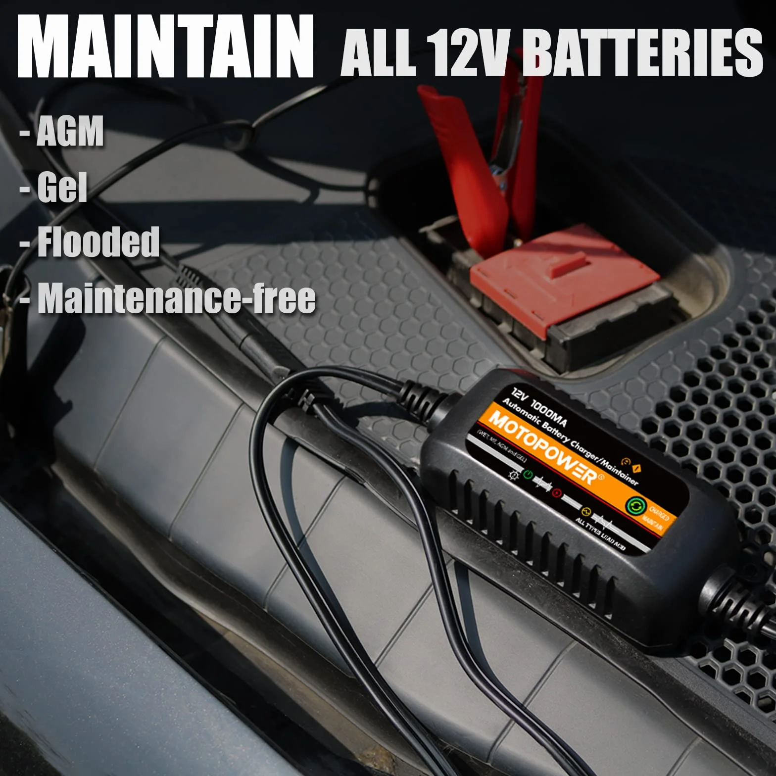 MOTOPOWER MP00205B 12V 1000mA Mantenedor de Cargador de batería Completamente automático