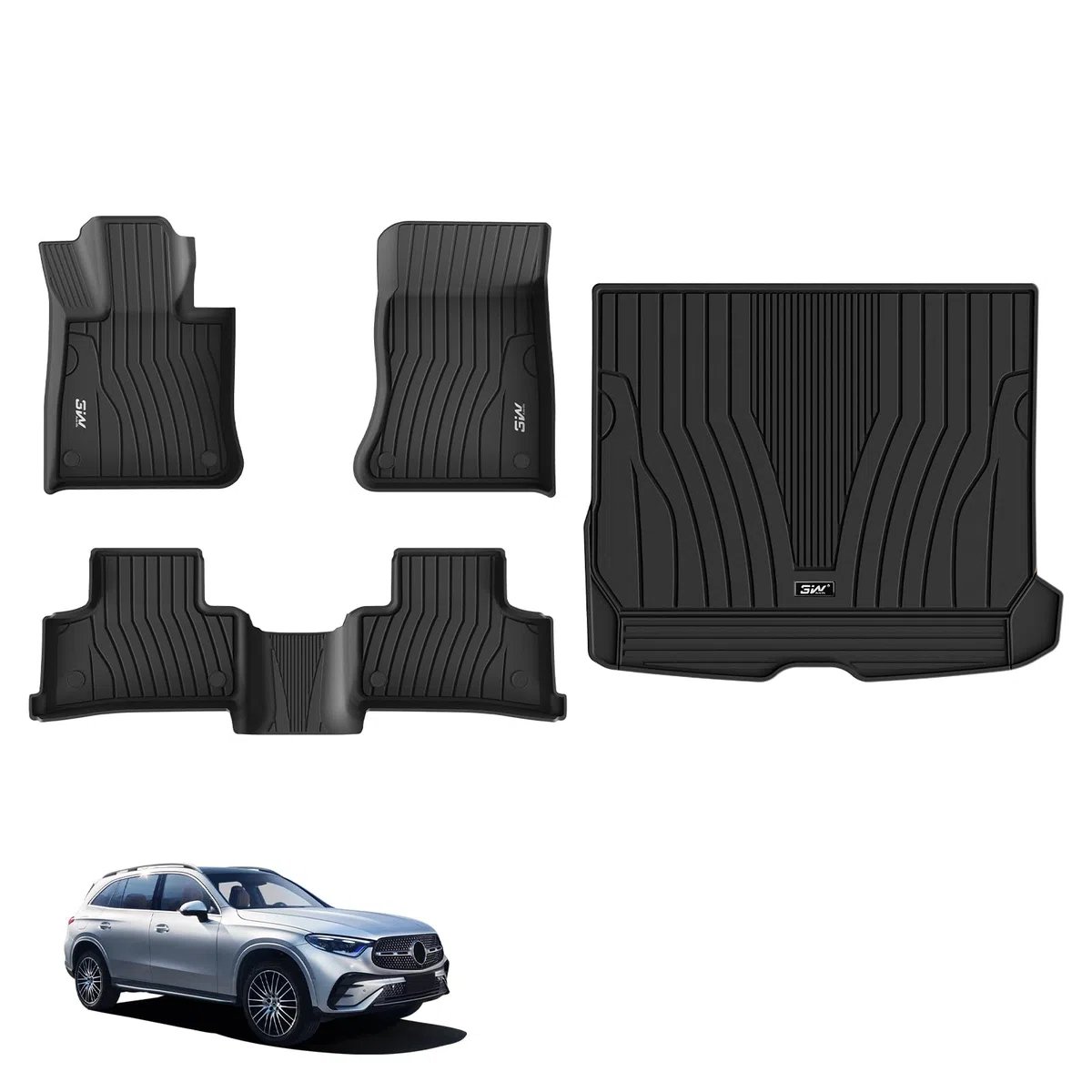 3W Alfombrillas de Coche y Maletero Compatible con Benz GLC X254 2023-2025 2026, Thorex™ Alfombrillas para Todo Tipo de Clima para Benz GLC la 1ª y 2ª Fila Juego Completo, Negro