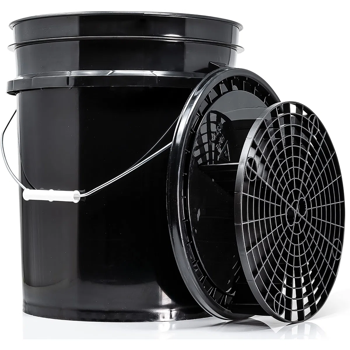 detailmate Black & White Set | Cubo de lavado Magic Bucket 20 litros/5GAL + colador de suciedad + tapa negra | Accesorios para el lavado de coche profesional a mano | Ideal para lavado de coches