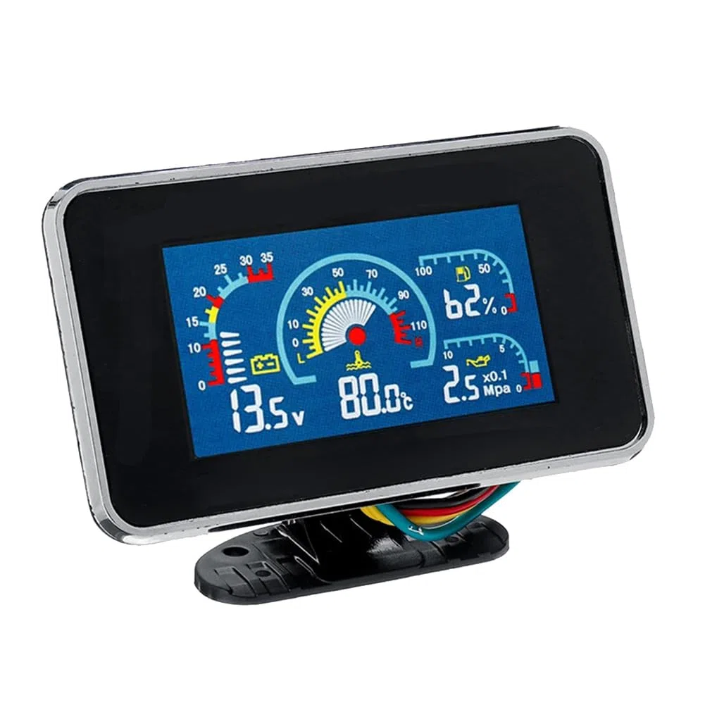 4 en 1 LCD 12V/24V VoltíMetro de PresióN de Aceite VoltíMetro Temperatura del Agua Indicador de Combustible de Aceite con Sensor de 10 Mm para CamióN Excavadora