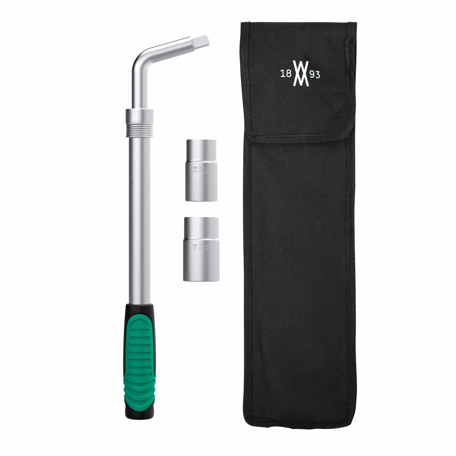WIESEMANN 1893 Llave telescópica para tuercas de rueda juego de 4 piezas con vaso de 17/19 mm y 21/23 mm, vástago telescópico con adaptador macho de 1/2" y estuche 80249