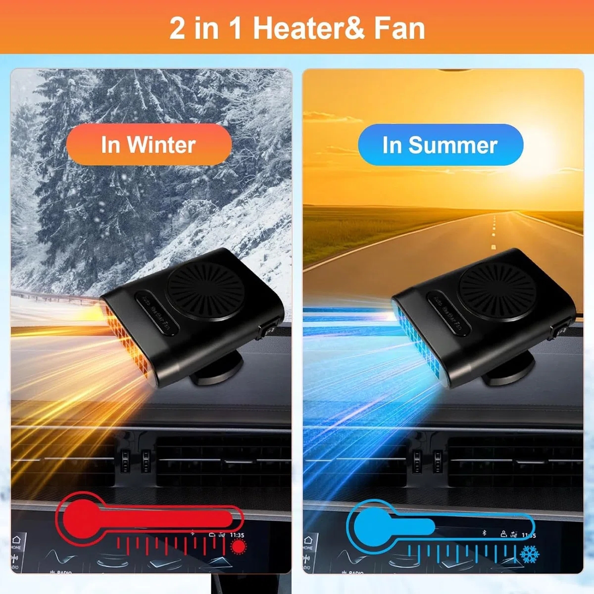 Pipihome 200W Calefactor Coche 12V, Calefactor Portatil para Coche Descongelador Parabrisas, Calentador Bajo Consumo Mechero, 360 Grados Rotación, para la Mayoría de los Automóviles, Camping (C)