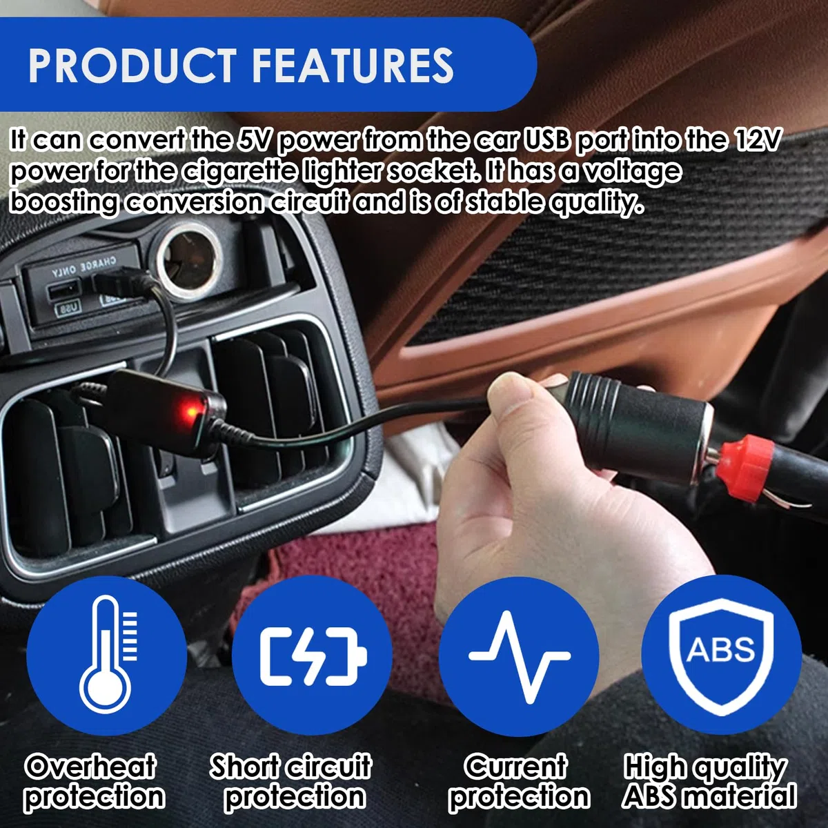 5 V Cable convertidor USB A macho a enchufe de encendedor hembra de 12 V, adaptador de enchufe de encendedor convertidor de enchufe encendedor de coche para grabadora de conducción DVR Dash Cámara GPS
