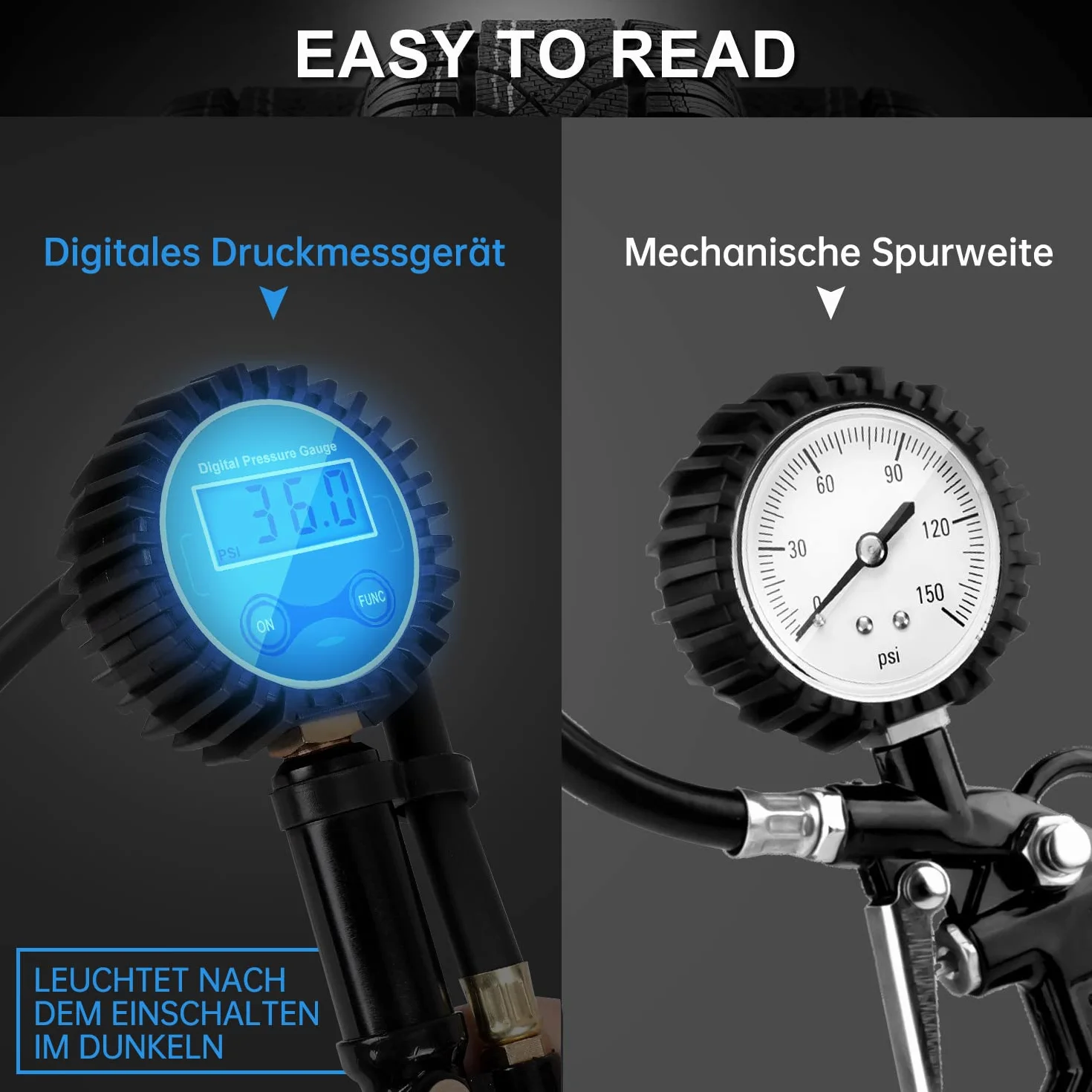 Manómetro Presión Neumáticos Digital Manómetro Inflador Neumáticos para Compresor Medidor Presión Neumáticos Profesional Portátil para Coche Moto Bicicleta y Camión 0-200psi
