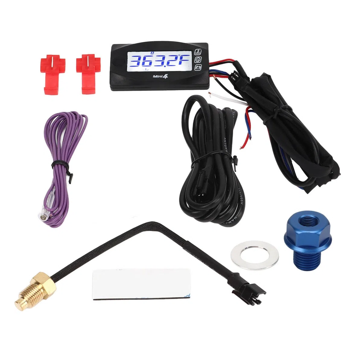 Medidor de Temperatura LCD de 4 Funciones para Motocicleta M14x1.25 Pantalla Digital de 4 Pulgadas Instrumentos Automotrices con Tiempo, Voltaje, Velocidad y Temperatura del