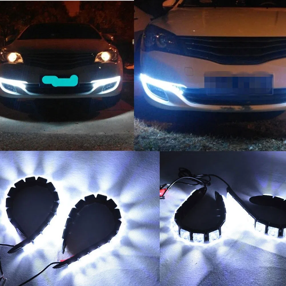 Riloer 2PCS Luz de Circulación Diurna para Coche, 12V 8-LED Blanco Brillante Impermeable DRL Luz Antiniebla Luz de Circulación Diurna Se Puede Doblar y Barra de Luz Ajustable Retráctil