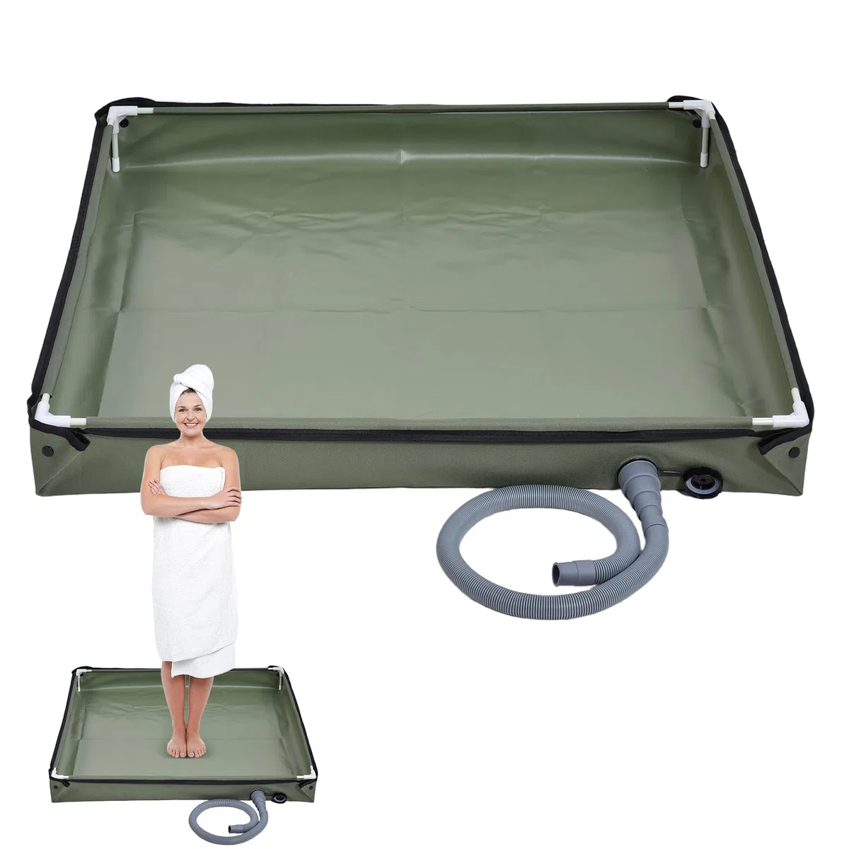 Base De Ducha Plegable Camping, Plato De Ducha Portatil con Desague, Bandeja De Duchas De Camping con Drenaje, Base De Toldo para Interiores Y Exteriores